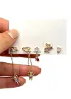 Altın Renk Ayıcık Figürlü Taş Detaylı 5li Küpe Set