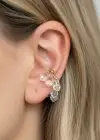 Altın Renk Boncuk Detaylı 14K Altın Kalpama TX Ear Cuff (Tek)