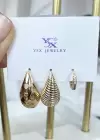 Altın Renk Bottega Detaylı VİP 3lü YSX Küpe Set