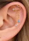 Altın Renk Bulut Figürlü Taş Detaylı Cerrahi Çelik Tragus/Kıkırdak Küpe/Piercing (Tek)