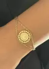 Altın Renk Çeyrek Figürlü Çelik Bileklik