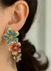 Altın Renk Çiçek Detaylı Küpe (Çift)