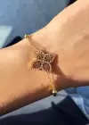 Altın Renk Çiçek Figürlü Çelik Bileklik