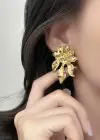 Altın Renk Çiçek Figürlü Çelik Küpe (Çift)
