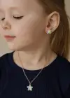 Altın Renk Çiçek Figürlü Çocuk Küpe Ve Kolye Set