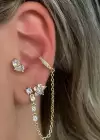 Altın Renk Çiçek Figürlü İkili Ear Cuff Küpe Set