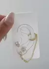 Altın Renk Çiçek Figürlü İkili Ear Cuff Küpe Set