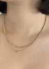 Altın Renk Çiçek Figürlü İkili Kolye