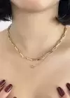 Altın Renk Çiçek Figürlü İkili Kolye