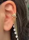 Altın Renk Çiçek Figürlü Sallantılı Ear Cuff (Tek)