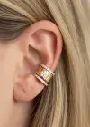 Altın Renk Çiçek Figürlü Taş Detaylı 14K Altın Kaplama TX Ear Cuff (Tek)