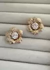 Altın Renk Çiçek Figürlü Taş Detaylı Çelik Xupıng Küpe (Çift)