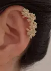 Altın Renk Çiçek Figürlü Taş Detaylı Ear Cuff (Tek)