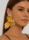Altın Renk Çiçek Figürlü Tasarım Küpe (Çift)