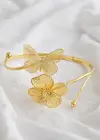 Altın Renk Çiçek Ve Kelebek Figürlü Tasarım Bileklik Kol Aksesuarı