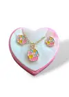 Altın Renk Cupcake Figürlü Çocuk Küpe Ve Kolye Set
