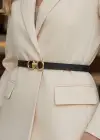 Altın Renk Deri Detaylı Kadın Kemer
