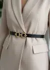 Altın Renk Deri Detaylı Kadın Kemer