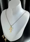 Altın Renk F Harfli Çelik Kolye Ve Küpe Set