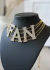 Altın Renk FAN Yazılı Taş Detaylı Choker Kolye