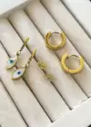 Altın Renk Göz Figürlü 6lı Çelik Küpe Set