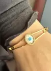 Altın Renk Göz Figürlü Çelik Kelepçe Bileklik