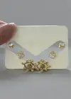 Altın Renk Göz Figürlü Taş Detaylı 6lı Küpe Set
