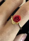 Altın Renk Gül Figürlü Ayarlanabilir Yüzük