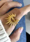 Altın Renk Güneş Figürlü Ayarlanabilir Çelik Yüzük