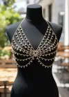 Altın Renk Hologram Taş Detaylı Bralet Vücut Aksesuarı