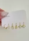 Altın Renk İnci Detaylı 6lı Küpe Set
