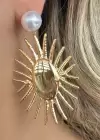 Altın Renk İnci Detaylı Çelik Küpe (Çift)