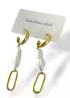 Altın Renk İnci Detaylı Çelik Küpe (Çift)