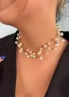 Altın Renk İnci Detaylı Choker Kolye