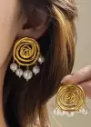 Altın Renk İnci Detaylı Küpe (Çift)