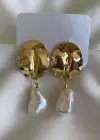 Altın Renk İnci Detaylı Metal Küpe (Çift)