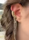 Altın Renk İnci Detaylı Sallantılı Ear Cuff (Tek)