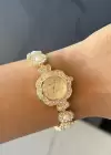 Altın Renk İnci Ve Taş Detaylı Çelik Kordonlu Kadın Saat