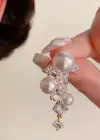 Altın Renk İnci Ve Taş Detaylı Küpe (Çift)