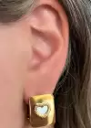 Altın Renk Kalp Detaylı Çelik Küpe (Çift)