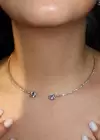 Altın Renk Kalp Detaylı Taşlı Choker Kolye