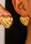 Altın Renk Kalp Figürlü Çelik Küpe (Çift)