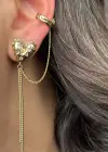 Altın Renk Kalp Figürlü Ear Cuff Küpe (Tek)