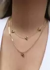 Altın Renk Kalp Figürlü İkili Çelik Kolye