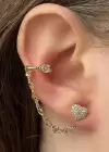 Altın Renk Kalp Figürlü İkili Ear Cuff Küpe Set