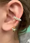 Altın Renk Kalp Figürlü İnci Detaylı Ear Cuff Küpe (Tek)