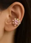 Altın Renk Kalp Figürlü Taş Detaylı 14K Altın Kaplama TX Ear Cuff (Tek)