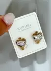 Altın Renk Kalp Figürlü Taş Detaylı Çelik Xupıng Küpe (Çift)