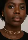 Altın Renk Kalp Figürlü Taş Detaylı Choker Kolye
