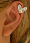 Altın Renk Kalp Figürlü Taş Detaylı Ear Cuff (Tek)